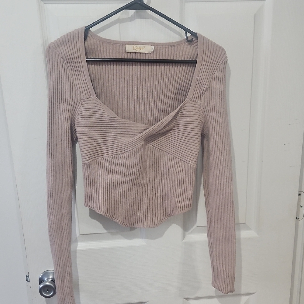 Qinsen Ribbed Knit Top - Tan Size Large